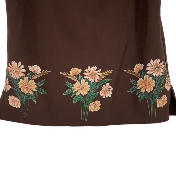 Vintage Levis Strauss 70s Floral Painted Jeweled Vest Brown Polyester Size 38 M - Picture 5 of 9